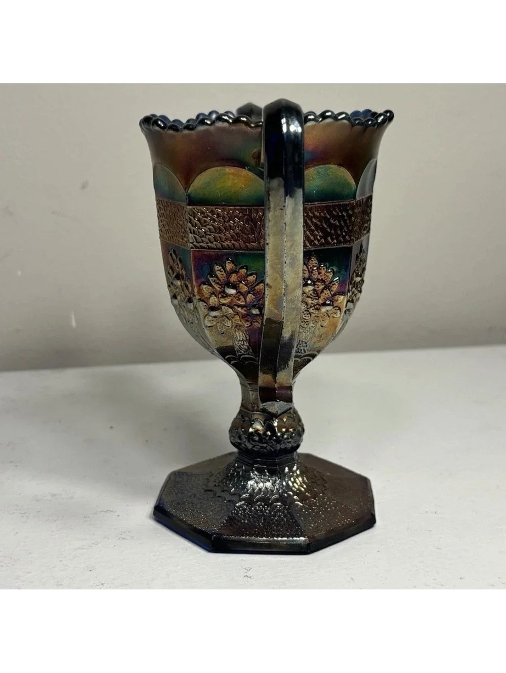 Fenton Blue Carnival Glass Orange Tree Loving Cup
